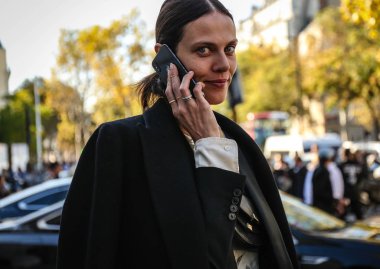 PARIS, France- September 26 2018: Aymeline Valade on the street during the Paris Fashion Week. clipart