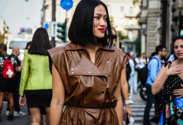 MILAN, Italy- September 20 2018: Tiffany Hsu on the street during the Milan Fashion Week.
