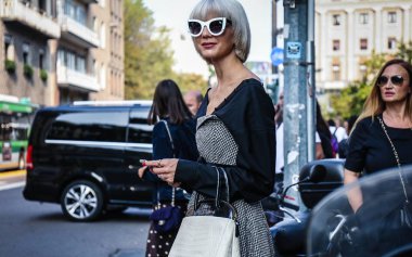 Milan, İtalya - 20 Eylül 2018: Samantha Angelo Milano Moda Haftası sırasında sokakta.