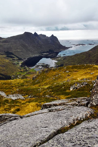 View Mountain Coast Villages Lofoten Islands Norway — Stock Photo, Image