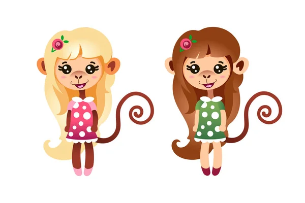 Vector illustration of monkey girls