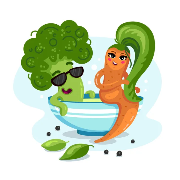 Brokoli ve carrot_soup_vector illüstrasyon