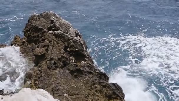 Waves crashing over rocks in summer day. Adriatic sea — Stock Video