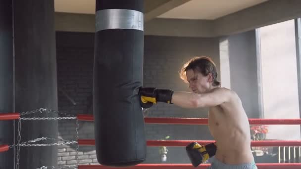 Hombre de deporte durante el entrenamiento en el gimnasio . — Vídeos de Stock