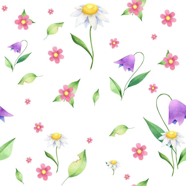 白い背景の上の入札のシームレス花柄 — ストック写真