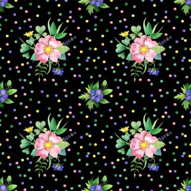 Köpek-rose, yeşil yaşıyor ve konfeti ile Seamless modeli