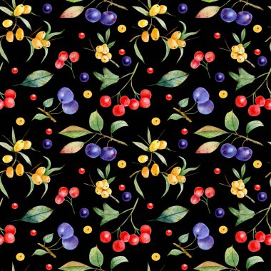 Şube e çilek kartopu, cehri ve yaban eriği seamless modeli