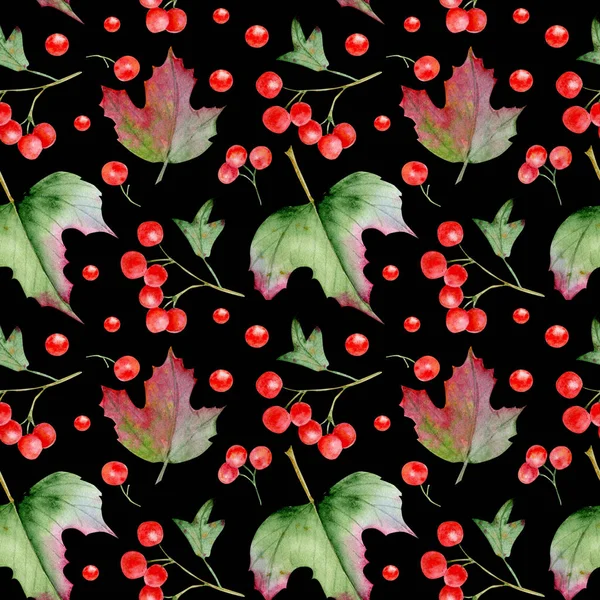 ガマズミ属の木の枝 e 果実のシームレス パターン — ストック写真