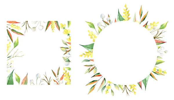 Ακουαρέλα καρέ του φθινοπώρου. Φύλλα, branchs και λουλούδια — Φωτογραφία Αρχείου