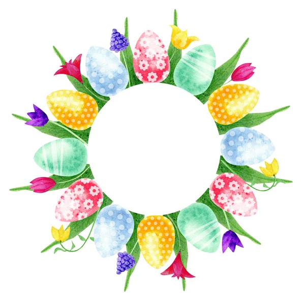 Glad påsk illustration. Krans. Ägg med blommor — Stockfoto