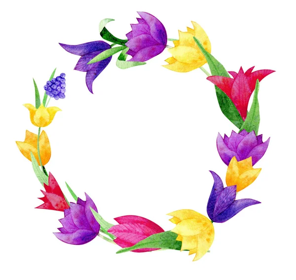 Húsvéti Virág Koszorú kerek keret — Stock Fotó