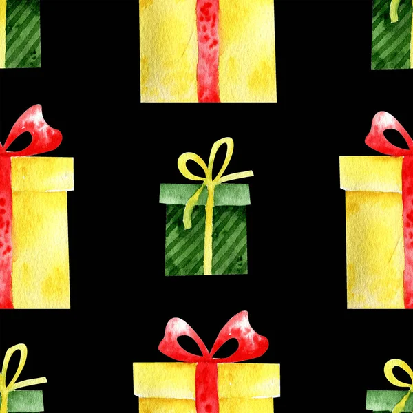 Geschenken aquarel. Handgeschilderde geschenkdozen — Stockfoto