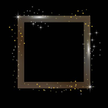 Siyah arka plan üzerinde izole altın glitter ile altın pırıltılı kare şekil.