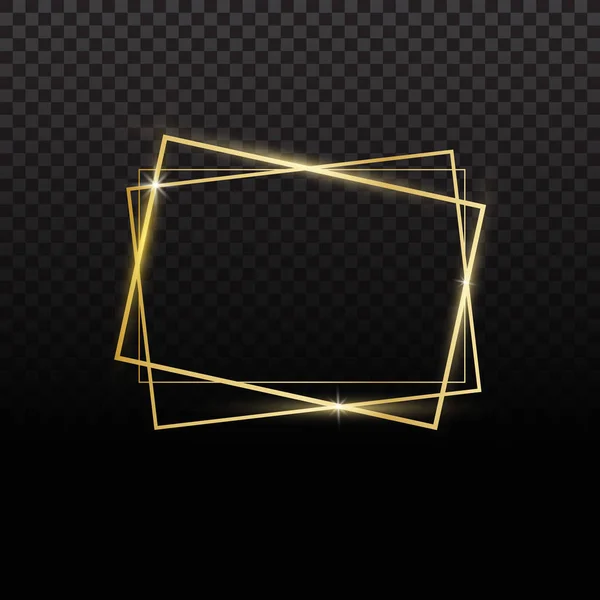 Золотой сверкающий прямоугольник с золотым блеском, изолированным на черном — стоковый вектор