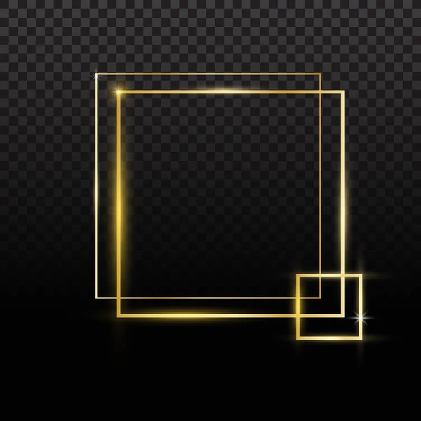 Gouden sprankelende rechthoek met gouden glitter geïsoleerd op zwart — Stockvector