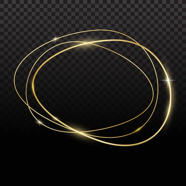 Gyllene gnistrande ellips isolerad på svart bakgrund. — Stock vektor