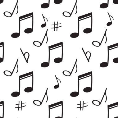 Kusursuz desenli müzik sembolleri. Afiş, poster, giyim, kravat, gömlek, elbise, web için müzikal arka plan.
