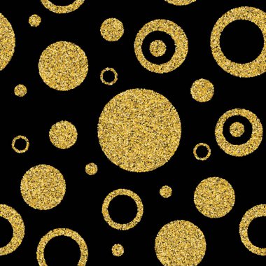 Altın daire sorunsuz arka plan. Daire ve grafik öğeleri. Kart, davetiye, poster, afiş, pankart, günlük, albüm, eskiz defteri kapağı için soyut dikişsiz desen. Altın parıltılı doku.