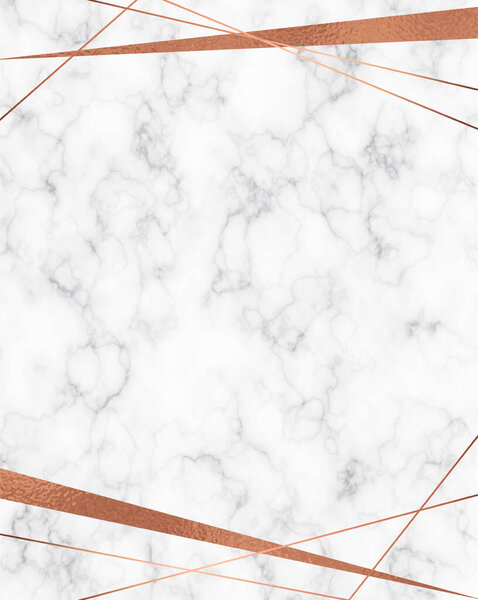 Медная фольга из фольги и мрамора. Абстрактная геометрическая рамка. Медная многоугольная текстура для модного дизайна обложки, приглашение, поздравительная открытка
