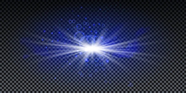 キラキラとボケで透明感のある背景にブルーバースト 青い星の輝き効果 カード 招待状 ポスター Web用の魔法のバースト 未来的なベクトルデザイン — ストックベクタ
