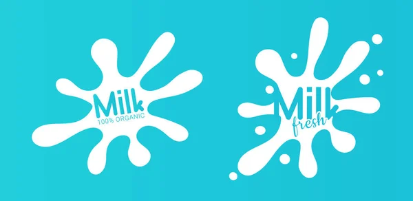 Mjölkcirkelmärke Och Mejerietiketter Med Stänk Och Bultar Mjölkmärke Med Droppe — Stock vektor