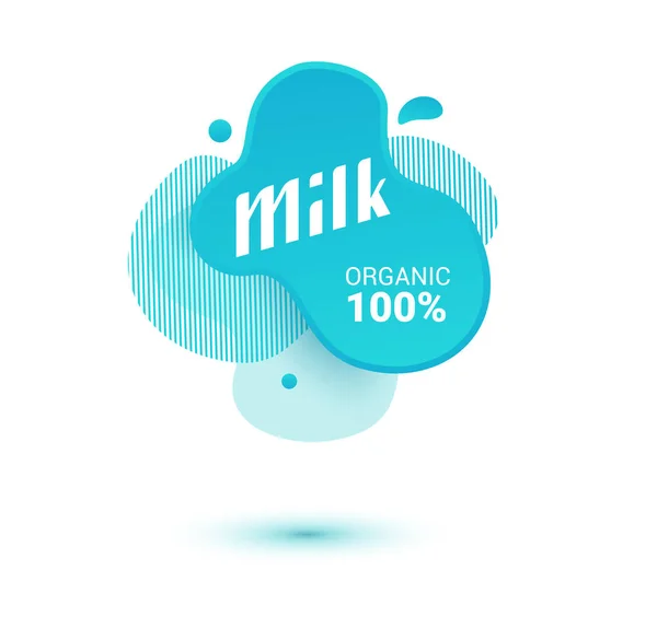 Mjölkmärke Och Mejerietiketter Med Stänk Och Bultar Mjölkmärke Med Droppe — Stock vektor