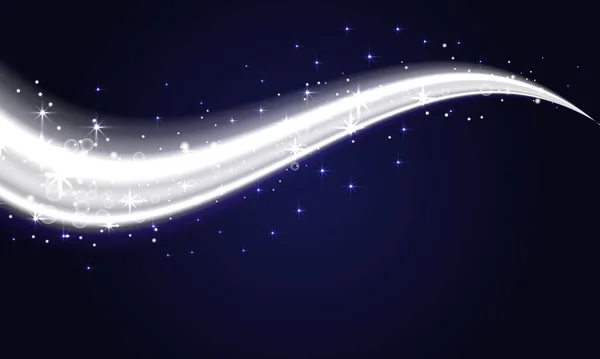 Kar tozu. Beyaz kar ve ışık yolu rüzgarı, yılbaşı için tasarım elementleri, karanlık arka planda yeni yıl tatili. Beyaz dalgalı izler ve toz. Vektör illüstrasyonu.