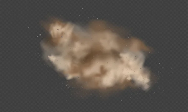 Staubexplosion, Sandsturm, Pudergras auf transparentem Hintergrund. Wüstenwind mit Staub- und Sandwolken. Realistische Wüsten- und Steinvektorillustration. — Stockvektor