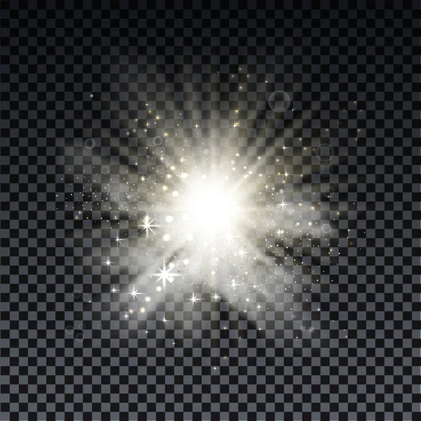 Poudre de neige. Explosion blanche de neige et de lumière, éléments de design pour Noël, fêtes de fin d'année sur fond sombre. Explosion blanche et poudre. Illustration vectorielle de l'éclatement. — Image vectorielle