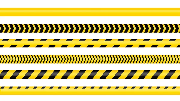 警察のテープ犯罪危険線。隔離された警察線に注意。警告テープだ。黄色の警告リボンのセット。白い背景のベクトルイラスト. — ストックベクタ