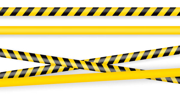 Police tape, crime danger line. Caution police lines isolated. Warning tapes. Set of yellow warning ribbons. Vector illustration on white background.