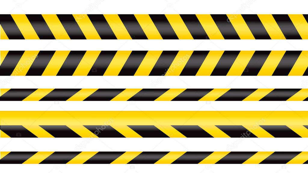 Police tape, crime danger line. Caution police lines isolated. Warning tapes. Set of yellow warning ribbons. Vector illustration on white background.
