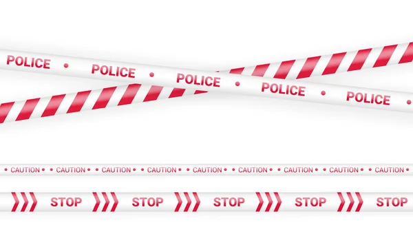 Bürokratie, Kriminalitätsgefährdungsgrenze. Vorsicht Polizeistreifen vereinzelt. Warnbänder. Set roter Warnbänder. Vektorabbildung auf weißem Hintergrund. — Stockvektor