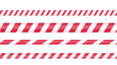 Kırmızı polis bandı, suç tehlike hattı. Dikkat polis hatları izole edildi. Uyarı kasetleri. Kırmızı uyarı kurdeleleri. Beyaz arkaplanda vektör illüstrasyonu