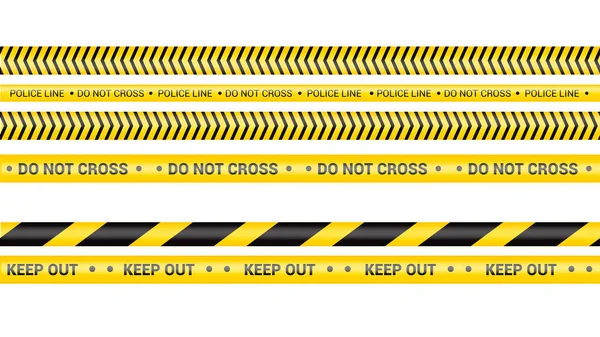 警戒线 犯罪危险线警戒线隔离 警告不要交叉磁带 一套黄色的警戒带 白色背景的矢量说明 — 图库矢量图片