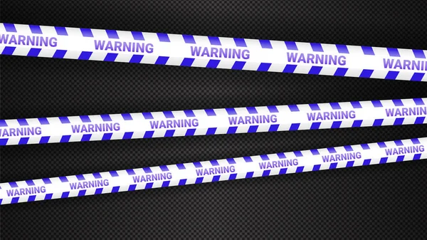 Polizeiband, Gefahrenstelle Kriminalität. Vorsicht Polizeistreifen vereinzelt. Warnbänder. Set blauer Warnbänder. Vektor-Illustration auf dunklem transparentem Hintergrund. — Stockvektor