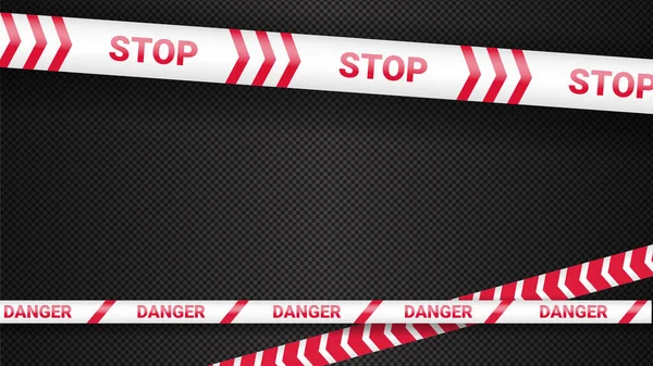 Polizeiband, Gefahrenstelle Kriminalität. Vorsicht Polizeistreifen vereinzelt. Warnbänder. Set roter Warnbänder. Vektor-Illustration auf dunklem transparentem Hintergrund. — Stockvektor