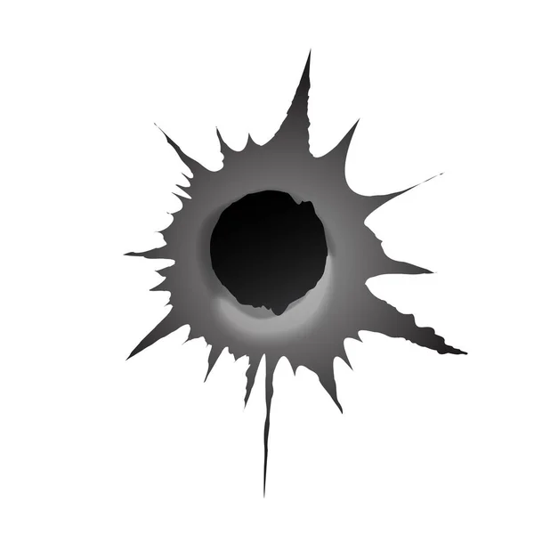 白い背景に弾丸の穴。現実的な金属弾丸穴、損傷効果。ベクターイラスト. — ストックベクタ