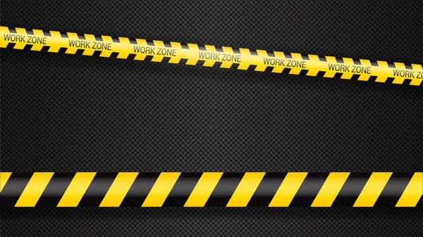 警察のテープ犯罪危険線。隔離された警察線に注意。警告テープだ。黄色の警告リボンのセット。白い背景のベクトル図。. — ストックベクタ
