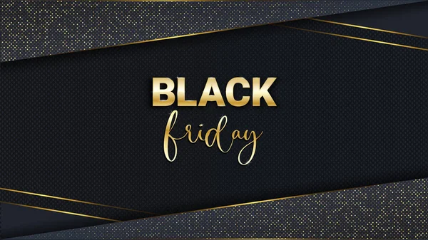 Black friday sale banner or poster on carbon luxury abstract background. Black friday commercial banner. Vector business illustration. Texture carbon with luxury golden glitters dots. — Stock Vector