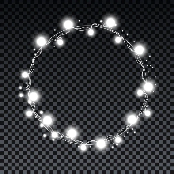 在透明的背景上隔离的圆形花环球茎 圣诞装饰点亮效果 圣诞假期 生日贺卡 网页设计的彩灯 — 图库矢量图片