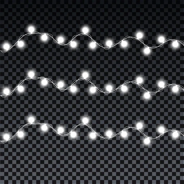 在透明的背景下隔离的花园球茎 圣诞装饰点亮效果 圣诞假期 生日贺卡 网页设计的彩灯 — 图库矢量图片