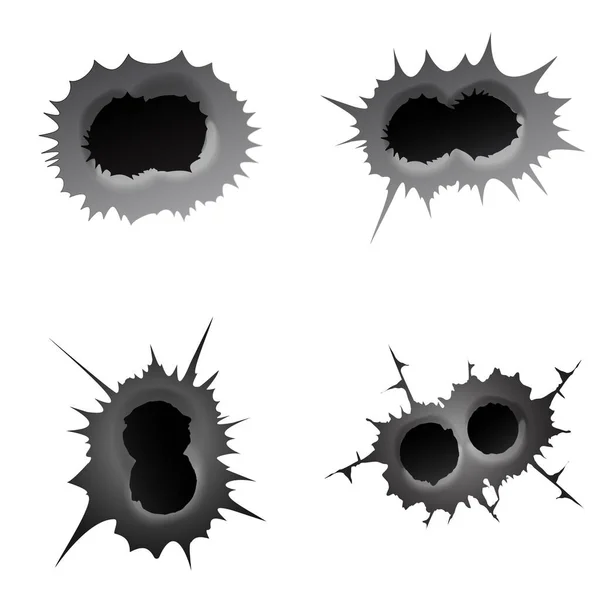 Двойное Отверстие Пули Белом Фоне Набор Двойного Реалистичного Металлического Отверстия — стоковый вектор
