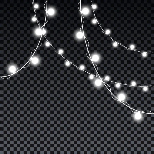 透明な背景に隔離されたガーランド球根 クリスマスの装飾ライト効果 クリスマス休暇のためのガーランド球根の光るライト 誕生日の挨拶カード 招待パーティー バナー ポスター ウェブデザイン — ストックベクタ