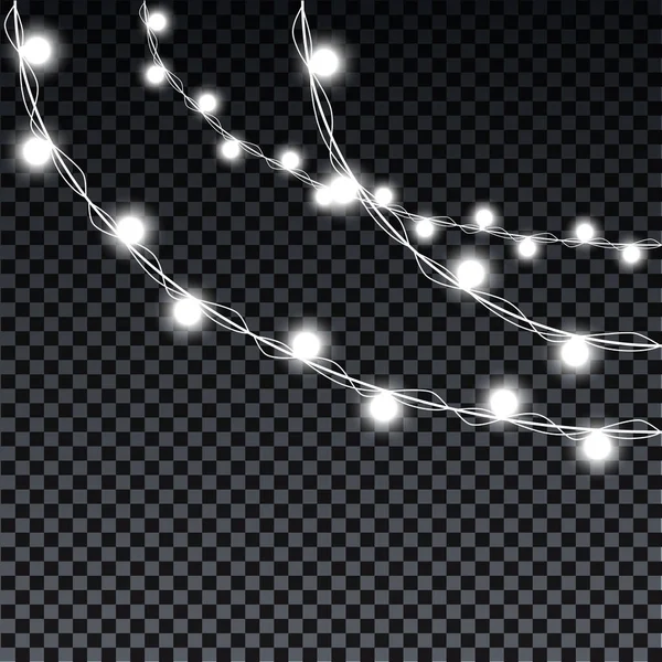 透明な背景に隔離されたガーランド球根 クリスマスの装飾ライト効果 クリスマス休暇のためのガーランド球根の光るライト 誕生日の挨拶カード 招待パーティー バナー ポスター ウェブデザイン — ストックベクタ