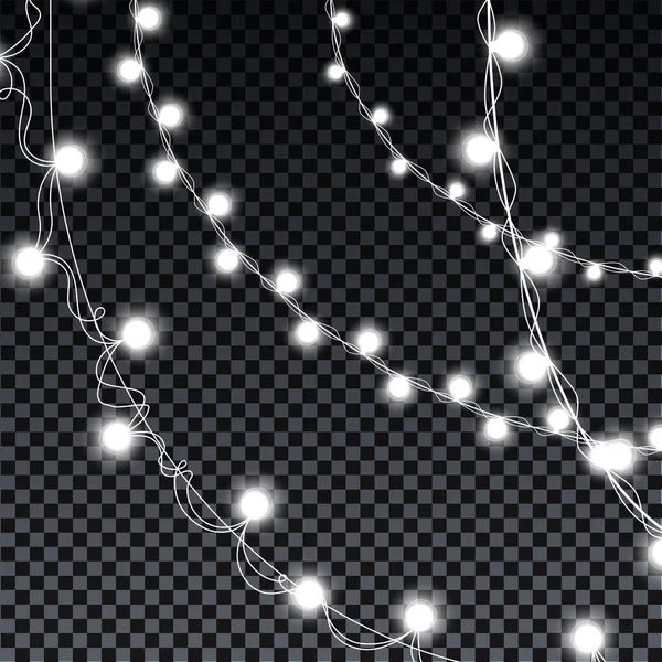 Bulbes de guirlande isolés sur fond transparent. Décorations de Noël lumières effets. Ampoules lumineuses de guirlandes pour Noël Vacances, carte de vœux d'anniversaire, fête d'invitations, bannières, affiches — Image vectorielle