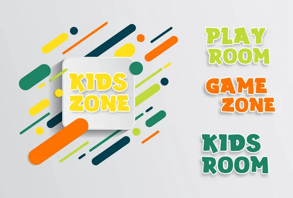 Kids Zone Unterhaltung Banner. Bunte Buchstaben für die Kinderzimmerdekoration. Anmeldung für das Kinderspielzimmer. Gestaltung der Kinderzone und des Partyraums. — Stockvektor