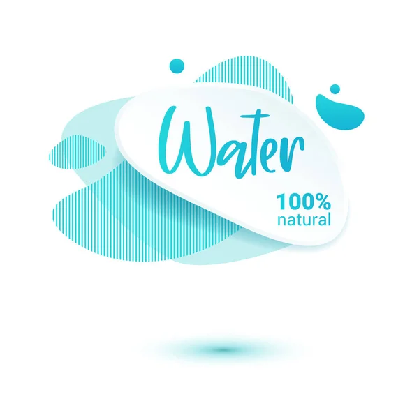 Etiqueta de água mineral. Etiqueta azul e emblema de stikers com gotas de água para web e etiqueta de impressão. —  Vetores de Stock