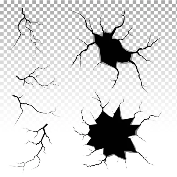 地面の亀裂セット 地震や地面の亀裂 穴の効果 地震や損傷を受けた壁のテクスチャ ベクターイラストは トピック地震 クラッシュ 破壊に使用することができます — ストックベクタ