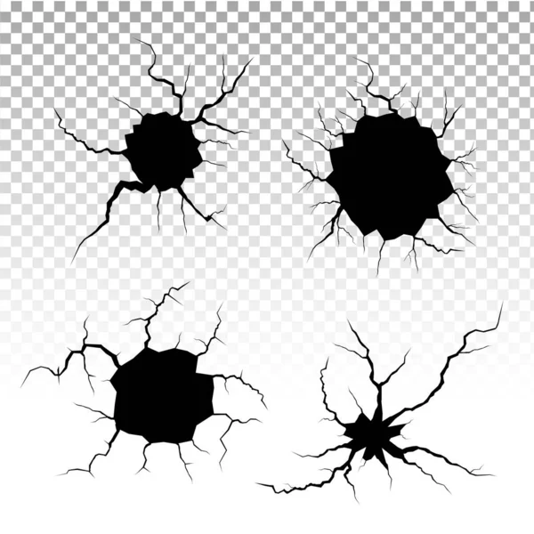 地面の亀裂セット。地震や地面の亀裂、穴の効果、地震や損傷を受けた壁のテクスチャ。ベクターイラストは、トピック地震、クラッシュ、破壊に使用することができます. — ストックベクタ